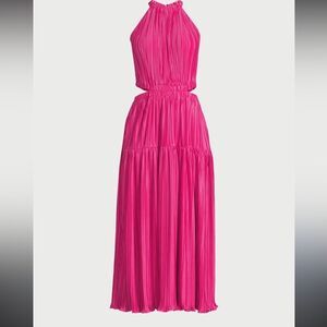 NWT Scoop Women's Plisse Halter Maxi Dress with Waist Cutouts Pink